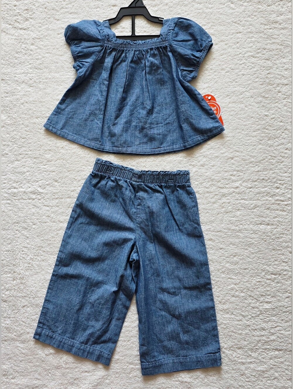 New Wonder Nation Toddler Girls' 2t 3t Denim Top and Wide Leg Pants Set, 2-Piece